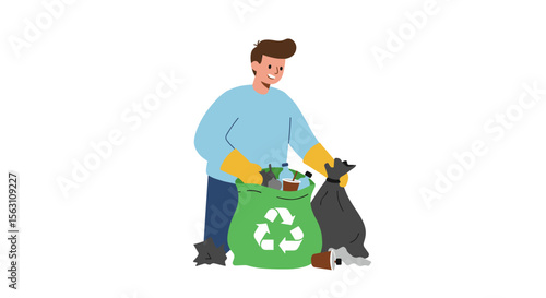 Eco-friendly waste management concept vector illustration - man engaging in recycling activities