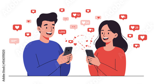 Social media connection vector illustration for digital communication and relationships design in flat style
