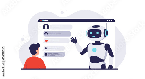 Chatbot interaction vector illustration in flat style - ai and human communication for digital design