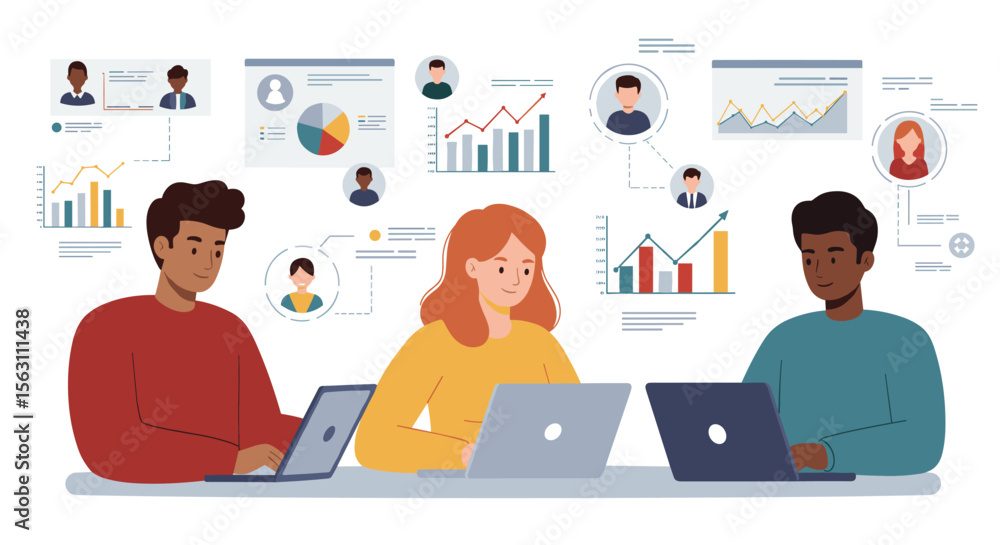 Teamwork and data analysis vector illustration for business collaboration and strategy design Teamwork and data analysis vector illustration for business collaboration and strategy design
