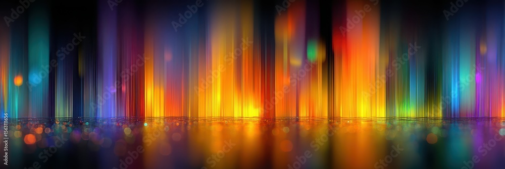Colorful light reflections create a vibrant backdrop in a high-energy setting during a nighttime event Colorful light reflections create a vibrant backdrop in a high-energy setting during a nighttime event
