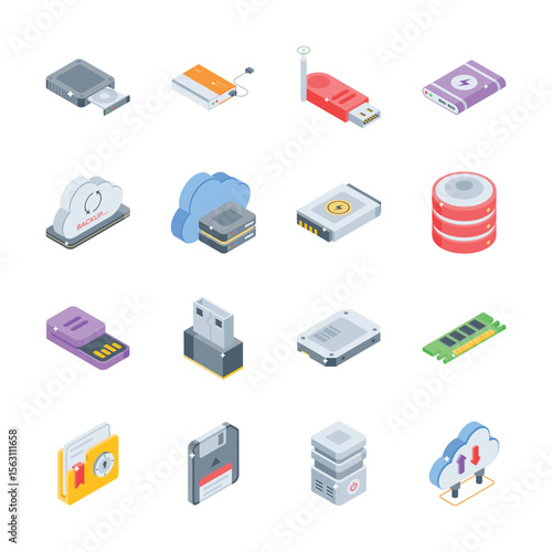 Get this handy bundle of data backup isometric style icons