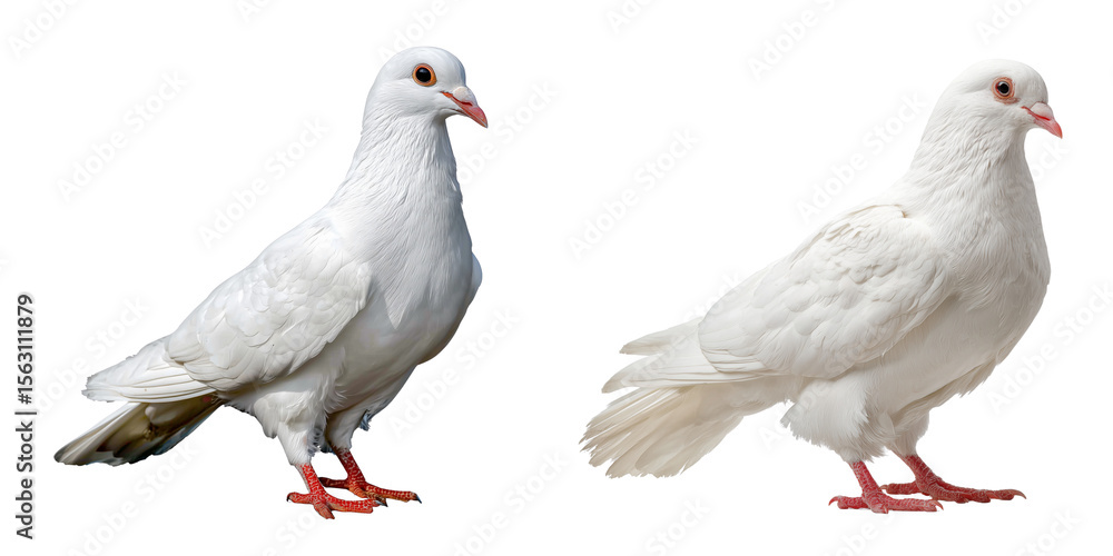 Set of a white pigeon standing, isolated on a transparent background. Set of a white pigeon standing, isolated on a transparent background.