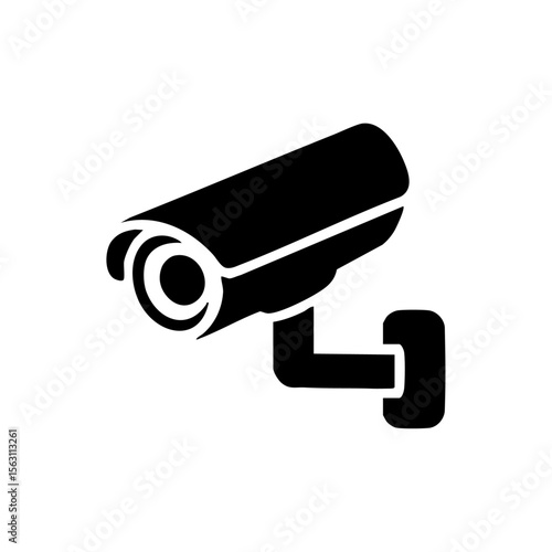Minimalist black vector icon of a CCTV surveillance camera in front view, symbolizing security, monitoring, and surveillance systems.

