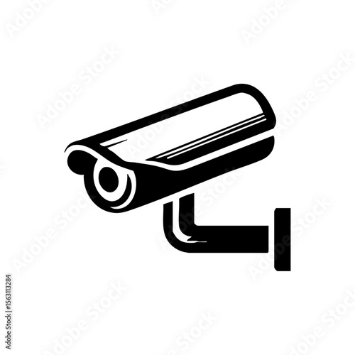 Stylized black vector icon of a CCTV surveillance camera from an angle, representing modern security, observation, and protection systems.

