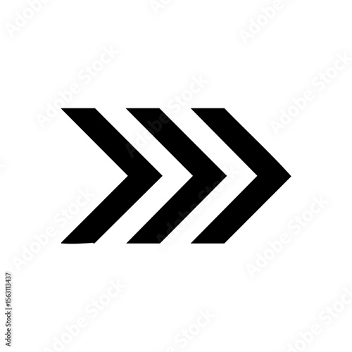Minimal black icon of three stylized arrows in a row, symbolizing progress, speed, or digital advancement.