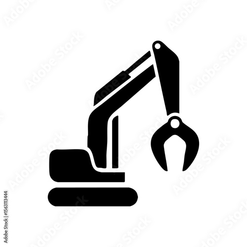 Minimalist black vector logo of a mining excavator claw gripping ore, symbolizing industrial machinery and resource extraction.

