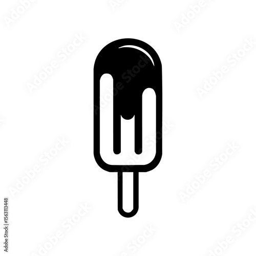 Minimalist vector icon of a popsicle partially dipped in chocolate, capturing a sweet summer dessert with a modern silhouette design.

