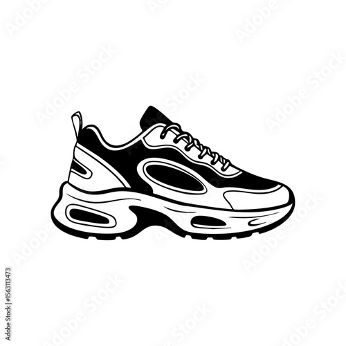 A bold minimalist vector logo of a chunky sneaker with stylized overlays, perfect for streetwear, athletic branding, or modern shoe design.
