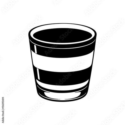 Minimalist icon of a layered dessert cup, depicting tiramisu or mousse, symbolizing sweet indulgence and modern dessert branding.
