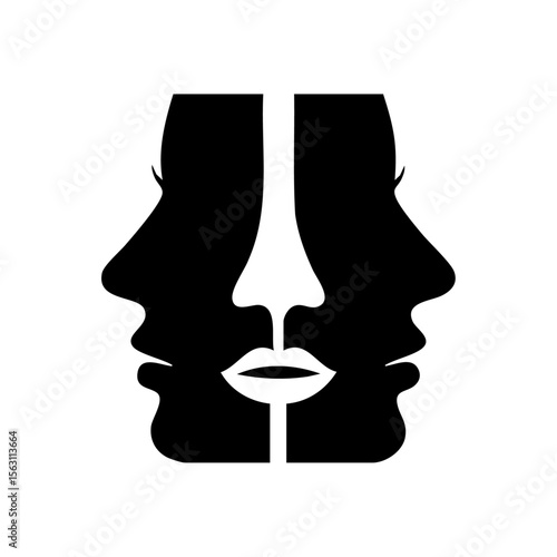 A creative optical illusion of dual faces forming one frontal face, symbolizing identity and duality.

