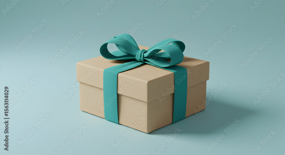 Obraz premium Beige gift box with teal ribbon bow perfect for holidays birthdays presents celebrations surprises special occasions surprises anniversary presents