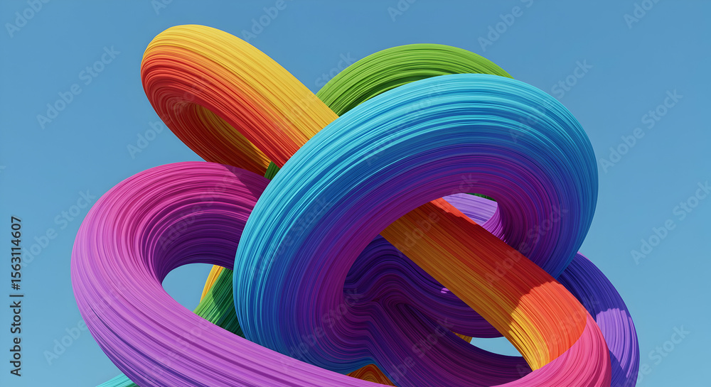Obraz premium Vibrant Rainbow Swirls Abstract Background Design Colorful Knot Texture 3D Render Illustration