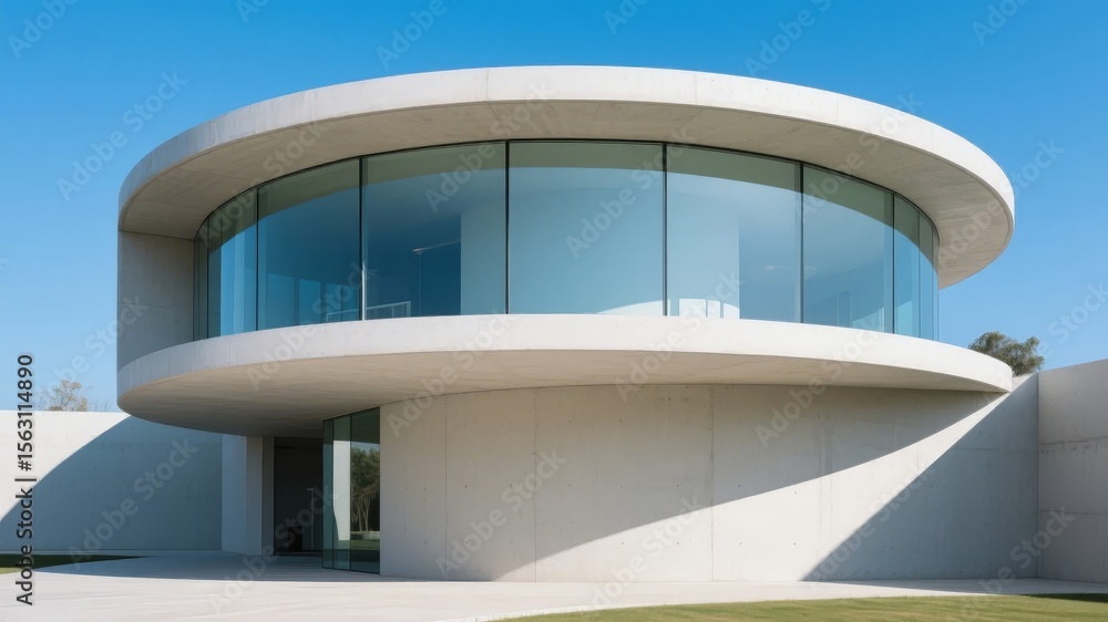 Fototapeta premium Modern Circular Building with Glass Facade and White Exterior