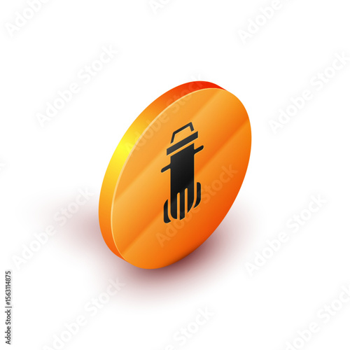 Isometric Water filter icon isolated on white background. System for filtration of water. Reverse osmosis system. Orange circle button. Vector