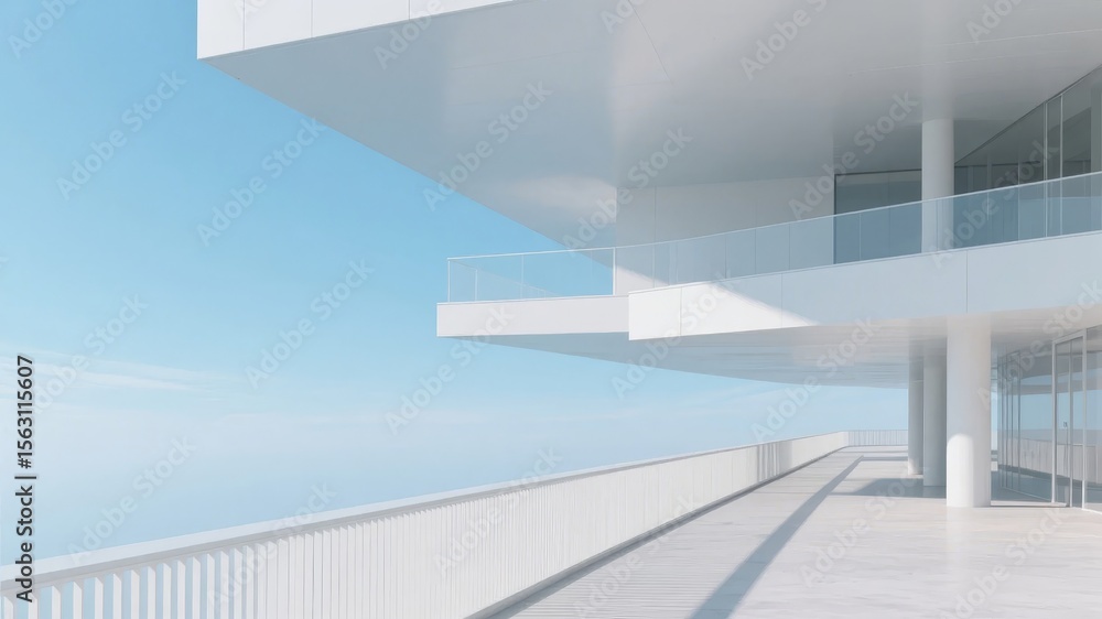 Fototapeta premium Modern Architectural Balcony with Ocean View