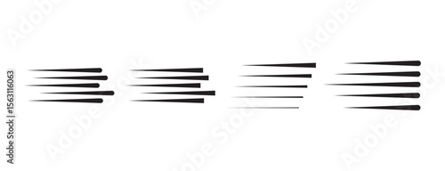Set of speed lines vector icons. Fast motion effect. Black horizontal action lines. Speed and fast action symbol