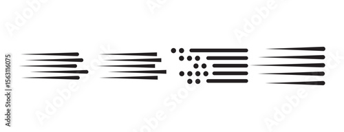 Set of speed lines vector icons. Fast motion effect. Black horizontal action lines. Speed and fast action symbol