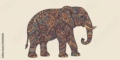 Majestic vector illustration of an elephant in side profile, featuring clean curves and traditional Indian ornamental patterns
