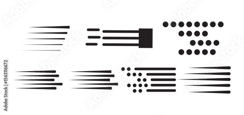 Set of speed lines vector icons. Fast motion effect. Black horizontal action lines. Speed and fast action symbol