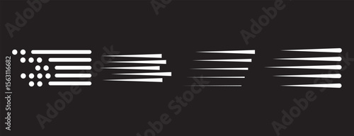 Set of speed lines vector icons. Fast motion effect. Black horizontal action lines. Speed and fast action symbol