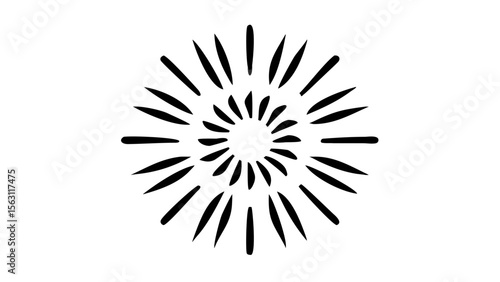 Illustration of a radial burst pattern with short black lines emanating from a central point creating a starburst