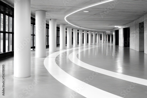 Modern architectural interior hallway with columns and stripes