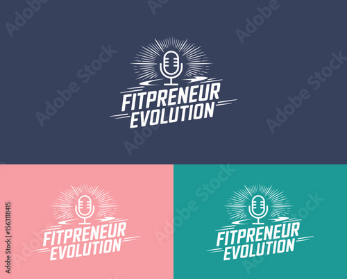 Fitpreneur Evolution podcast logo with microphone and radiating lines, perfect for fitness influencers, health coaches, and motivational media brands

