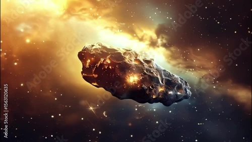 Meteorite plunges through the vastness of space against a backdrop of distant stars and cosmic colors