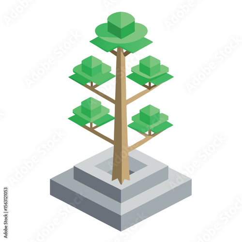 A conceptual vector icon of a tree growing in a controlled environment, representing scientific agriculture, urban farming, or innovation.