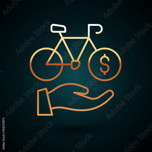 Gold line Bicycle rental mobile app icon isolated on dark blue background. Smart service for rent bicycles in the city. Mobile app for sharing system. Vector