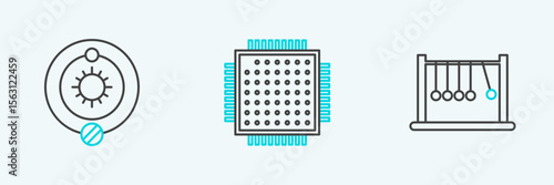 Set line Pendulum, Solar system and Processor icon. Vector