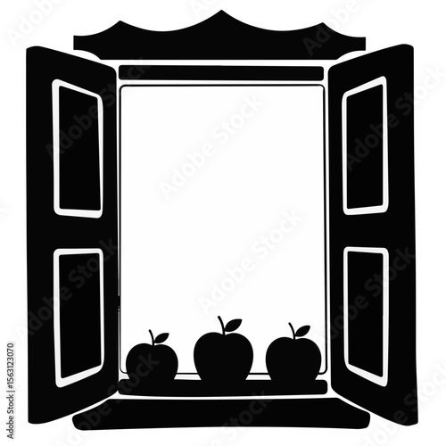 Silhouette of apples on village window sill, nature symbolism