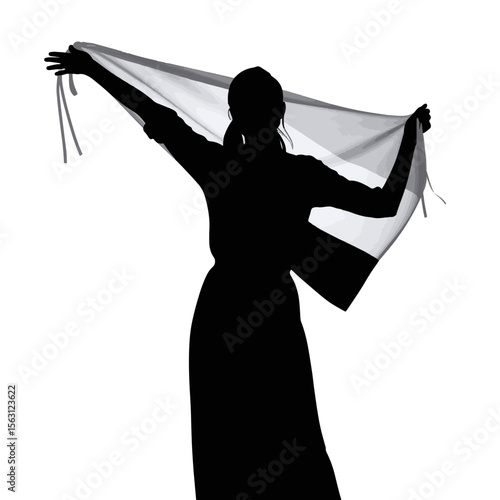 Smiling silhouette holding Indian flag against white background, pride