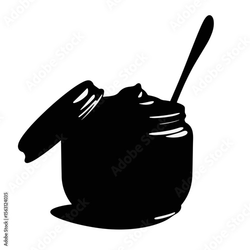 Silhouette of chocolate spread jar with spoon, minimalist design