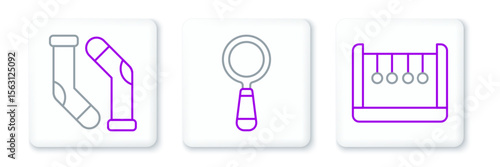 Set line Pendulum, Socks and Magnifying glass icon. Vector