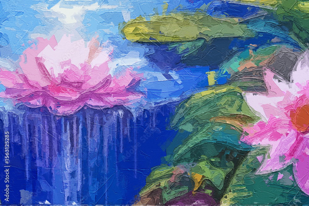 Naklejka premium Various oil paintings, flowers, lotus leaves, lotus flowers, landscapes, flying doves, lakes, roses, peonies, flowers