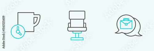 Set line Online working, Time management and Office chair icon. Vector