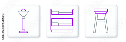 Set line Chair, Floor lamp and Bunk bed icon. Vector