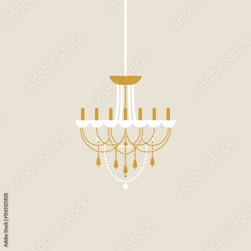 Gold and White Elegant Chandelier Silhouette Icon Flat Design Home Decor Lighting Fixture Illustration