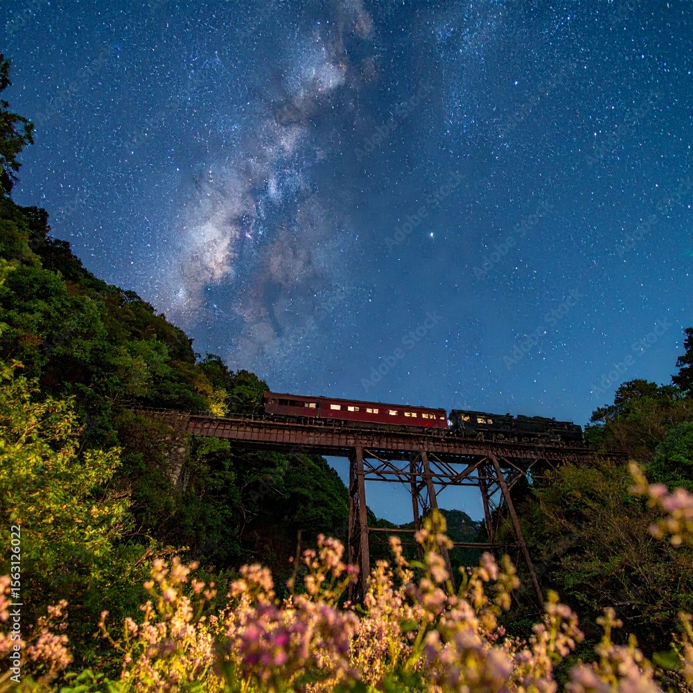 Fototapeta premium 星空を駆けるヴィンテージ列車