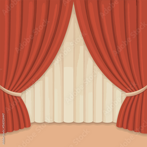 Red and Beige Stage Curtains Vector Illustration Theater Drapes Background Design Element Classic Vintage Style Theatrical Performance Backdrop