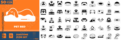 Pet Bed Duotone Editable Icons set. Vector illustration in modern thin duotone style of ept bed icons: dog, cat, cat bed, etc