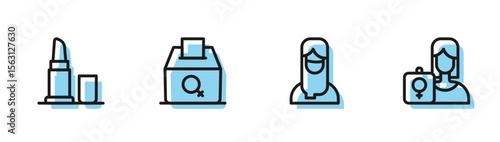 Set line Muslim woman in hijab, Lipstick, Female vote right and Feminist activist icon. Vector