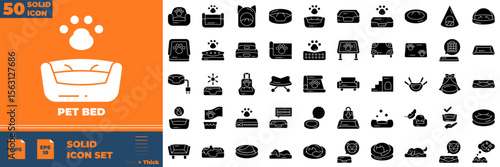Pet Bed Solid Editable Icons set. Vector illustration in modern thin solid style of ept bed icons: dog, cat, cat bed, etc