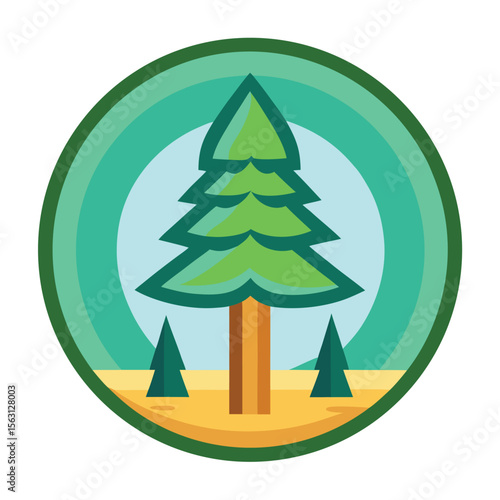 A welcoming vector icon of a tree for a travel destination, symbolizing forests, nature tourism, or outdoor adventures.