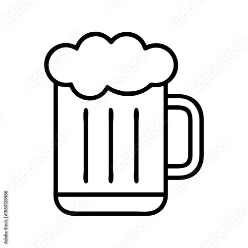 Frothy beer mug vector icon with handle and vertical details design