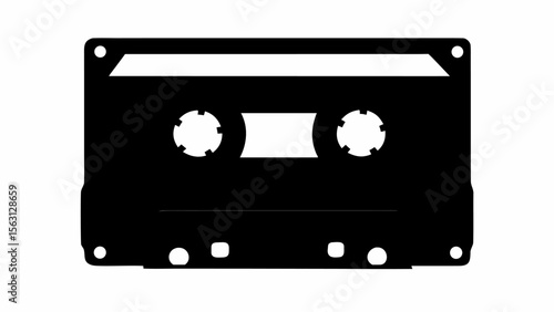 Silhouette depiction of a cassette tape with visible reels and housing details against white backdrop