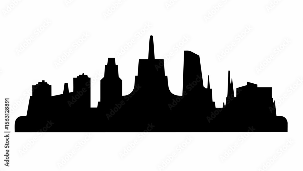 Naklejka premium Silhouette of a city skyline with various buildings and structures in a monochrome black and white view