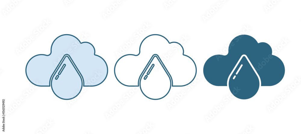 Obraz premium Blue Cloud with rain icon isolated on white background. Rain cloud precipitation with rain drops. Vector